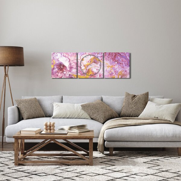 Slika - Ružičasta apstrakcija (sa satom) (90x30 cm)