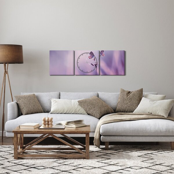 Slika - Ljubičasti leptirići (sa satom) (90x30 cm)