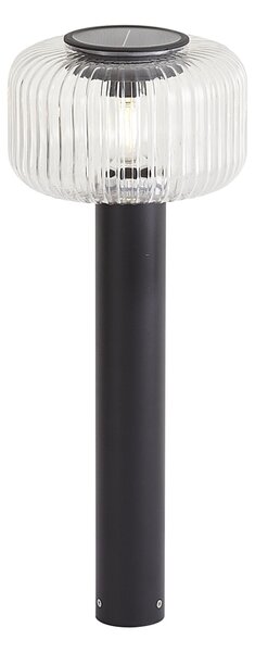 Moderna vanjska bitva crna s rebrastim staklom uklj. LED solarna IP65 - Ribble Mushroom
