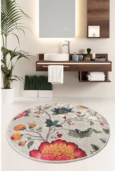 Siva od samta kupaonska prostirka ø 100 cm Vintage Flower – Foutastic
