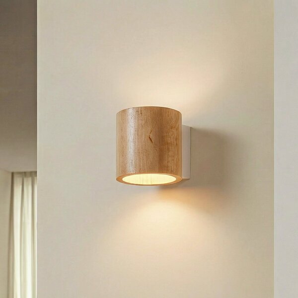 SOLLUX LIGHTING Zidna lampa Ara kao cilindar izrađen od drveta, prigušiva, Drvo, Dnevni boravak/blagovaonica, Drvo