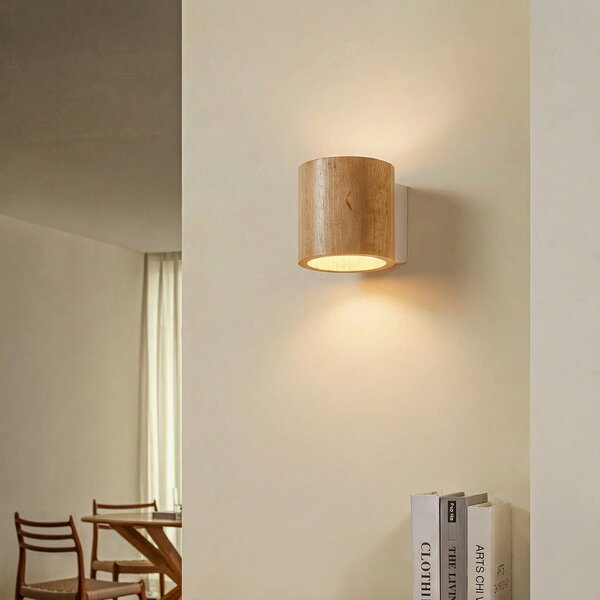 SOLLUX LIGHTING Zidna lampa Ara kao cilindar izrađen od drveta, prigušiva, Drvo, Dnevni boravak/blagovaonica, Drvo