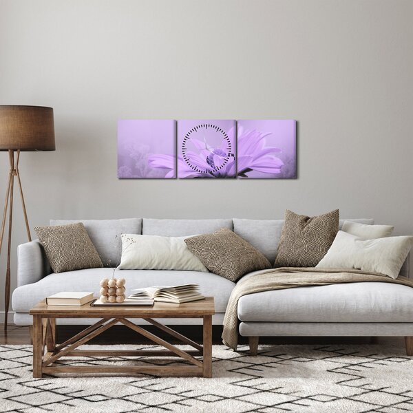 Slika - Ljubičasti cvijet (sa satom) (90x30 cm)