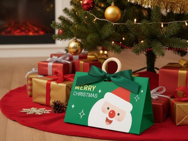 Božićna poklon vrećica MERRY CHRISTMAS 17x10x8,5 cm, zelena