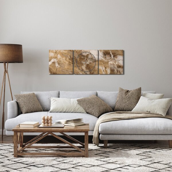 Slika - Smeđa apstrakcija (sa satom) (90x30 cm)