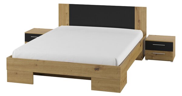 Zondo Bračni krevet 180 cm Verwood Typ 52 (s noćnim ormarićima) (hrast artisan + crni hrast). Akcija -43%