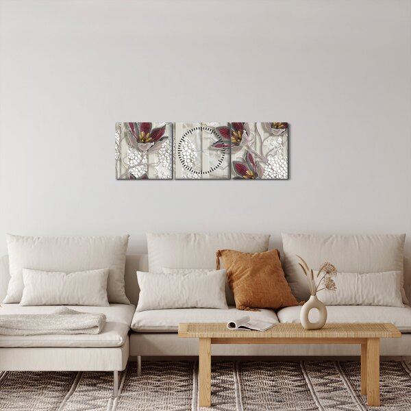 Slika - Ukrasno cvijeće (sa satom) (90x30 cm)