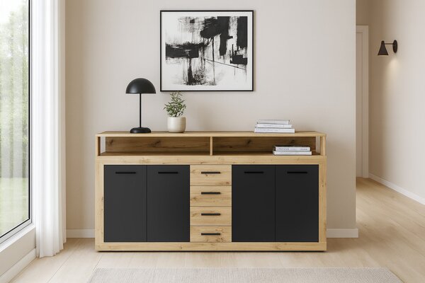 Komoda Lenita XXL (hrast artisan + crna)