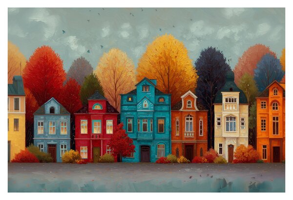 Slika - Oslikani jesenski grad (90x60 cm)