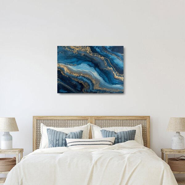 Staklena slika - Plava mramorna apstrakcija (70x50 cm)