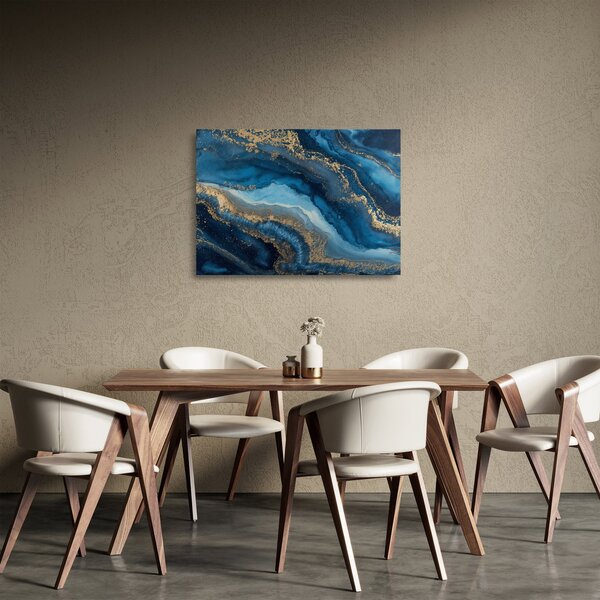 Staklena slika - Plava mramorna apstrakcija (70x50 cm)
