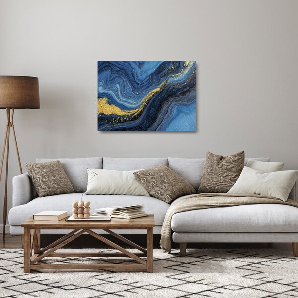 Staklena slika - Plavo-zlatna apstrakcija (70x50 cm)