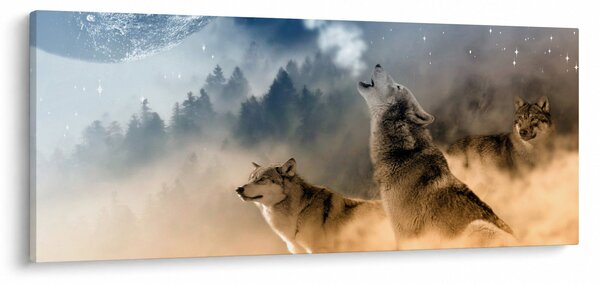 Slika - vukovi zavijaju na mjesec (120x50 cm)