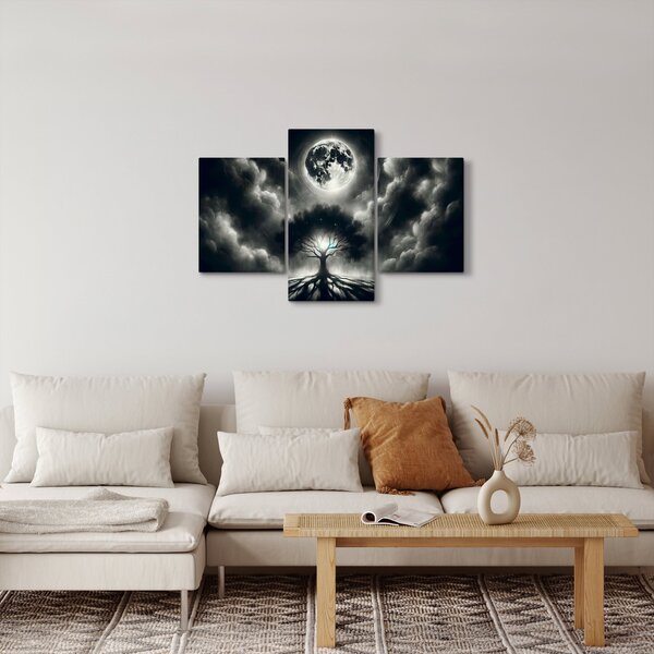 Slika – Crno-bijelo drvo u punom mjesecu (90x60 cm)
