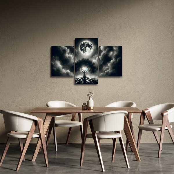 Slika – Crno-bijelo drvo u punom mjesecu (90x60 cm)