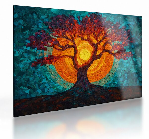 Staklena slika - Stablo života i sunce u mozaiku (70x50 cm)