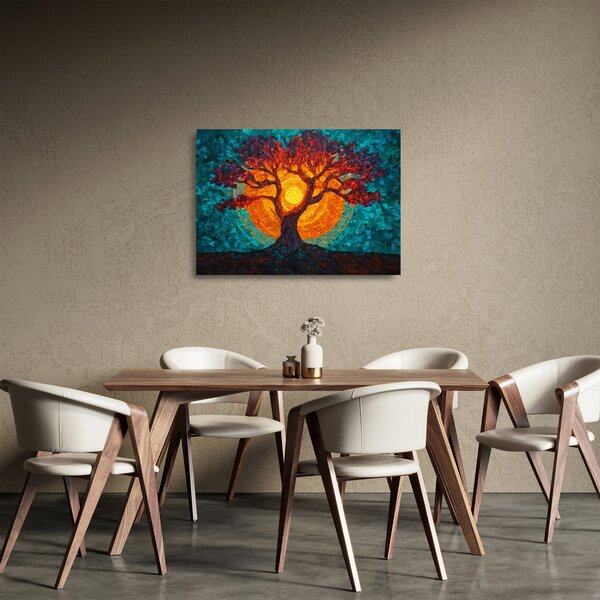 Staklena slika - Stablo života i sunce u mozaiku (70x50 cm)