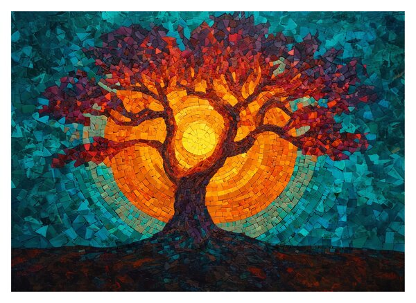 Staklena slika - Stablo života i sunce u mozaiku (70x50 cm)