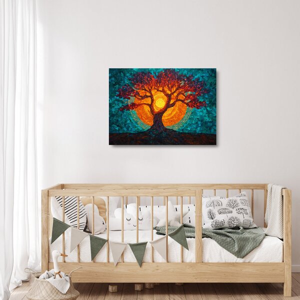 Staklena slika - Stablo života i sunce u mozaiku (70x50 cm)