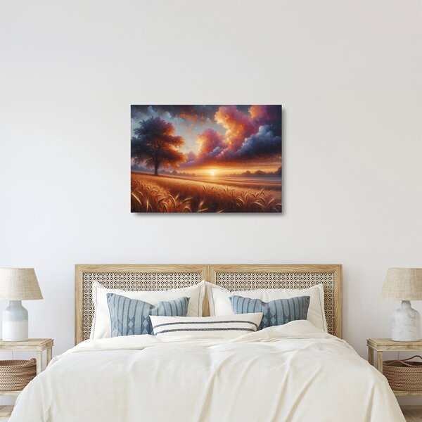 Staklena slika – Zalazak sunca na polju (70x50 cm)