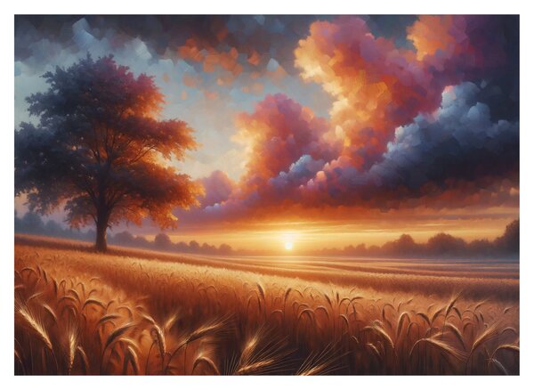 Staklena slika – Zalazak sunca na polju (70x50 cm)