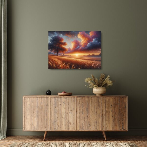 Staklena slika – Zalazak sunca na polju (70x50 cm)