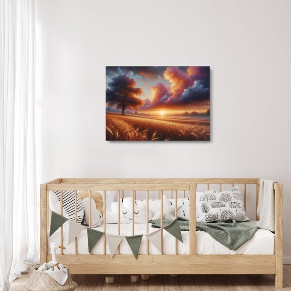 Staklena slika – Zalazak sunca na polju (70x50 cm)