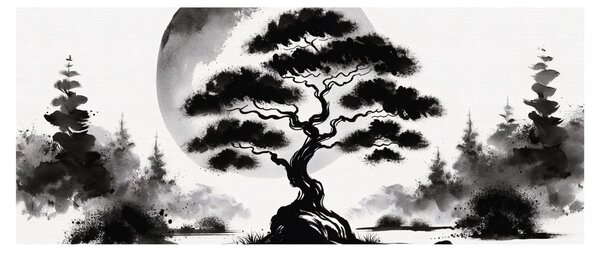 Slika – Crno-bijeli bonsai (120x50 cm)