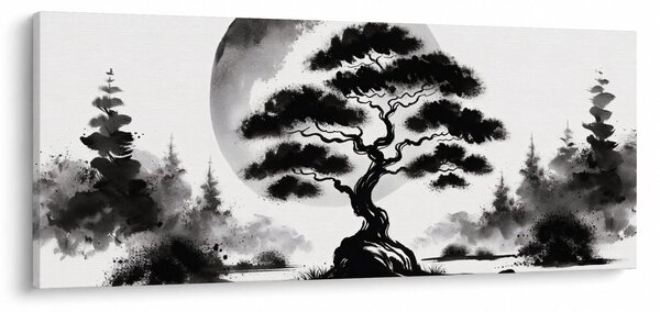 Slika – Crno-bijeli bonsai (120x50 cm)