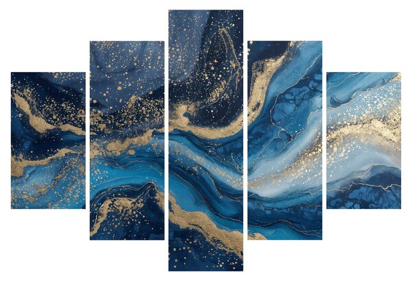 Slika - Apstraktni plavo-zlatni mramor (150x105 cm)