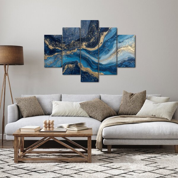 Slika - Apstraktni plavo-zlatni mramor (150x105 cm)