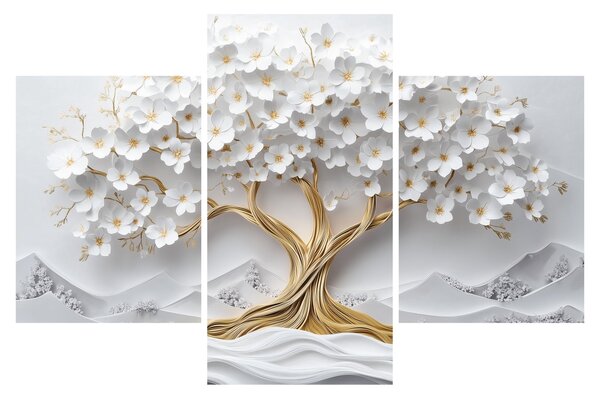 Slika – 3D elegantno drvo života puno cvijeća (90x60 cm)