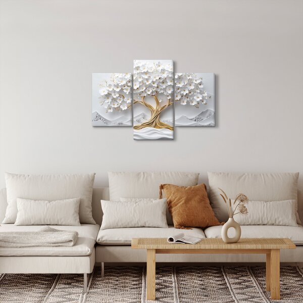 Slika – 3D elegantno drvo života puno cvijeća (90x60 cm)