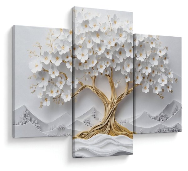 Slika – 3D elegantno drvo života puno cvijeća (90x60 cm)