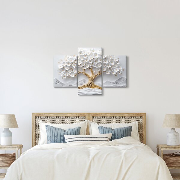 Slika – 3D elegantno drvo života puno cvijeća (90x60 cm)