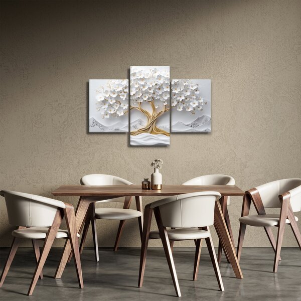 Slika – 3D elegantno drvo života puno cvijeća (90x60 cm)
