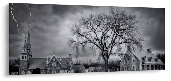 Slika crno-bijelog sela (120x50 cm)