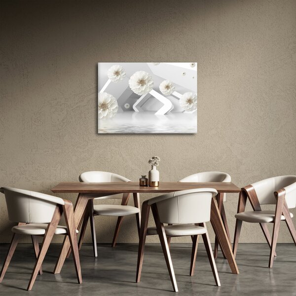 Apstraktna slika s bijelim cvjetovima (70x50 cm)