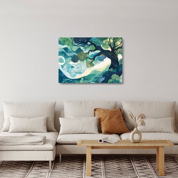 Staklena slika – Zelena krošnja drveta života (70x50 cm)