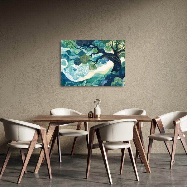 Staklena slika – Zelena krošnja drveta života (70x50 cm)