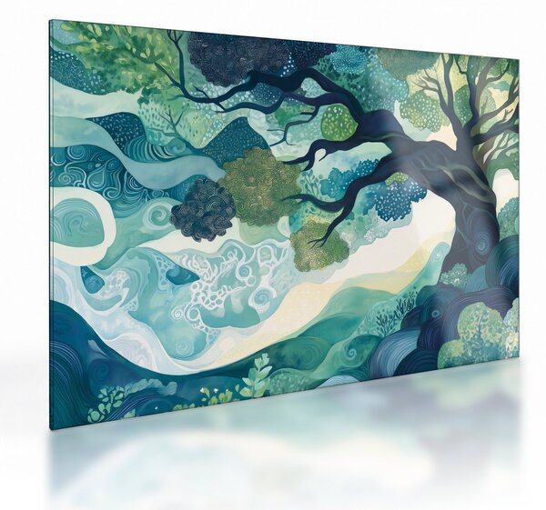 Staklena slika – Zelena krošnja drveta života (70x50 cm)