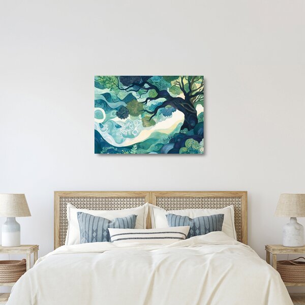 Staklena slika – Zelena krošnja drveta života (70x50 cm)