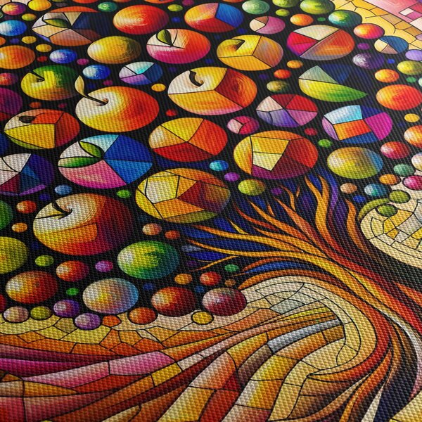 Slika – Šareno drvo s jabukama (sa satom) (90x30 cm)