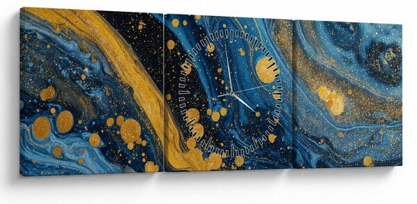 Slika - Plava apstrakcija sa zlatom (sa satom) (90x30 cm)