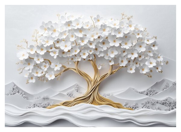 Staklena slika – 3D elegantno drvo života puno cvijeća (70x50 cm)