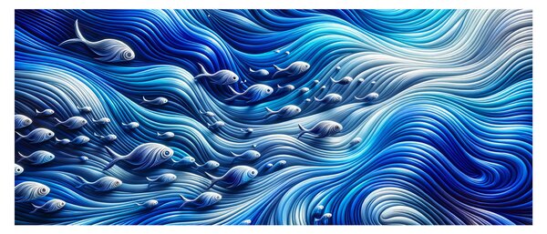 Slika – Ribe u valovima (120x50 cm)