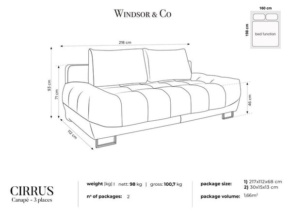 Kraljevsko plavi baršunasti trosjed na razvlačenje Windsor & Co Sofas Cirrus