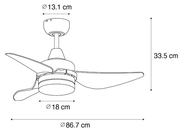 Stropni ventilator bijeli 86,7 cm uklj. LED s mogućnošću prigušivanja s daljinskim upravljačem - Yuki