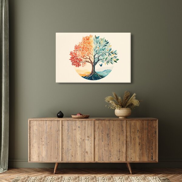 Slika – Dvostruko drvo s leptirima (90x60 cm)