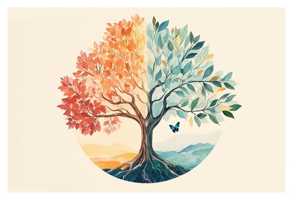 Slika – Dvostruko drvo s leptirima (90x60 cm)